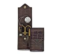 nippes Solingen Premium Line - Set per manicure Croco, 3 pezzi, placcato in nichel e dorato, per la cura delle unghie, in pelle bovina con design coccodrillo, prodotto in Germania