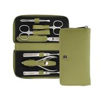 nippes Solingen Set manicure Verde, 7 pezzi, astuccio per unghie in pelle di eucalipto vegana, strumenti in acciaio inox, senza nichel e antiruggine, set per la cura delle unghie, prodotto in Solingen