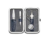 nippes Solingen Set Manicure Vintage, 3 pezzi, astuccio in cuoio bovino antico con cornice, strumenti nichelati, morbida pelle scamosciata interna, set unghie Made in Solingen/Germany