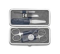 nippes Solingen Set Manicure Vintage, 5 pezzi, astuccio in cuoio bovino antico con cornice, strumenti nichelati, morbida pelle scamosciata interna, set unghie Made in Solingen/Germany