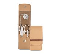 Nippes Solingen, set per manicure, 3 pezzi, in vera pelle bovina con bottone automatico, Nippes Premium Line, beige