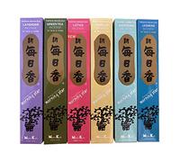 Nippon kodo Morning Star - Set di 6 incensi (loto, vaniglia, lavanda, gelsomino, tè verde e gardenia), 50 bastoncini in ogni profumo, stile tradizionale giapponese