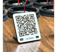 NIPRO Cartello QR in legno MDF bianco Codice QR per ristorante Lettera Café Bar Menu Targa incisa personalizzata, Wifi o valutazioni (bianco, 67 x 60 mm)