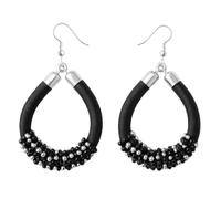 NIRALI - Orecchini a cerchio EBANO con ornamenti argento/oro. Il potere dell'essenziale. Collezione Maasai Stile Boho-chic tribale. Orecchini da donna Ideale come regalo., Estandar, Pelle Metallo