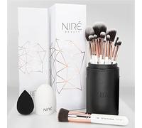 Niré Beauty Set Pennelli Make up Professionali 15 Pezzi: Pennelli Trucco Vegani, Blender, Porta Pennelli, Pulitore Pennelli Trucco, Guida e Box Regalo