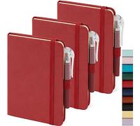 NIRMIRO Piccolo taccuino in pelle con penna per scrivere da donna, mini blocco note a righe per indirizzi e appunti, per lavoro, viaggi, copertina in pelle impermeabile rossa