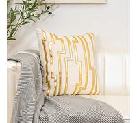 NIRNHYRUR Cuscino Ricamato Confezione da 2 federe Decorative quadrate in Morbido Velluto e Similpelle, con Linee Dorate, for Divano, Poltrona(White)