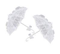 NIRNHYRUR Ombrellone in Pizzo da Matrimonio 2 Pezzi Mini Parasole in Pizzo Ombrello Ricamato Vintage for Accessori for Foto di Fiori Nuziali(White)