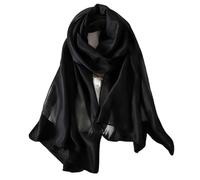 NIRNHYRUR Sciarpa di Seta da Donna Estate Donna Sciarpa da Spiaggia Color Tinta Unita Scialli di Seta Fascia for Capelli Avvolge la Protezione Solare Hijab(Black)