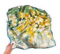 NIRNHYRUR Sciarpa di Seta da Donna Sciarpa Quadrata di Seta Floreale Scialle di Raso da Donna Avvolgere Hijab Fazzoletto for Capelli Femminile 70 * 70 cm(Yellow)