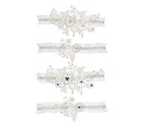 NIRNHYRUR Wedding Garters for Bride 2Set Elastic Garter Belt Elegant Leg Ring Loop Lace Embroidery(Blue)