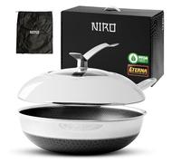 NIRO Wok Antiaderente Triplo Strato (Acciaio Inox + Alluminio) Ø26cm, COPERCHIO INCLUSO, Antigraffio, NO PFOA, Per Piano Cottura Induzione, Ceramica, Elettrico, Gas, Forno, Manico Anti Scottatura