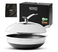NIRO Wok Antiaderente Triplo Strato (Acciaio Inox + Alluminio) Ø28cm, COPERCHIO INCLUSO, Antigraffio, NO PFOA, Per Piano Cottura Induzione, Ceramica, Elettrico, Gas, Forno, Manico Anti Scottatura