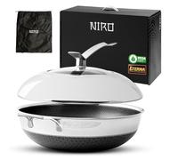 NIRO Wok Antiaderente Triplo Strato (Acciaio Inox + Alluminio) Ø36cm, COPERCHIO INCLUSO, Antigraffio, NO PFOA, Per Piano Cottura Induzione, Ceramica, Elettrico, Gas, Forno, Manico Anti Scottatura