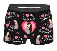 Nirusetty Biancheria intima personalizzata per lui, boxer personalizzati, boxer divertenti da uomo, Amo la mia ragazza - Foto di mezzo corpo, S