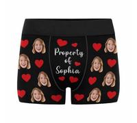 Nirusetty Boxer da uomo personalizzati personalizzati divertenti regali biancheria intima per fidanzato marito lui, Proprietà di Mine - Cuore Rosso, XL