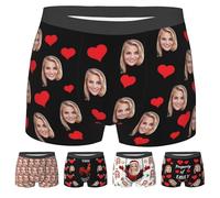 Nirusetty Boxer personalizzati con viso divertente per uomo, fidanzato, padre, marito, regalo di compleanno per San Valentino per lui, Cuore Rosso Amore, S