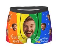 Nirusetty Boxer personalizzati con viso personalizzato con immagine divertente per Natale regalo di compleanno uomo fidanzato marito padre, Jingle Bells - L'arcobaleno dell'amore, S