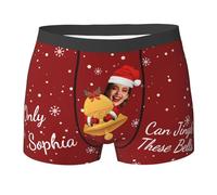 Nirusetty Boxer personalizzati con viso personalizzato con immagine divertente per Natale regalo di compleanno uomo fidanzato marito padre, Jingle Bells - Rosso appassionato, S