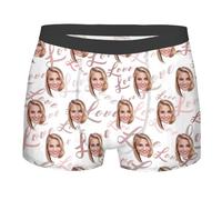 Nirusetty Boxer personalizzati da uomo con foto del viso personalizzati divertenti boxer da uomo regali personalizzati per San Valentino Natale XS-3XL, Amore per le parole - Bianco, 3XL