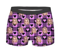 Nirusetty Boxer personalizzati da uomo con foto del viso personalizzati divertenti boxer da uomo regali personalizzati per San Valentino Natale XS-3XL, Viola a forma di cuore a scacchi, M