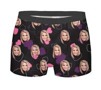 Nirusetty Boxer personalizzati da uomo con foto del viso personalizzati divertenti boxer da uomo regali personalizzati per San Valentino Natale XS-3XL, Pieno di amore viola - Nero, M