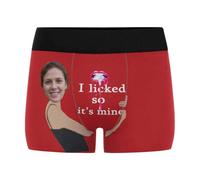 Nirusetty Boxer personalizzati per fidanzato Boxer personalizzati per uomo con viso divertente marito padre regali divertenti, L'ho leccato, quindi è mio - sinistra - rosso, XXL