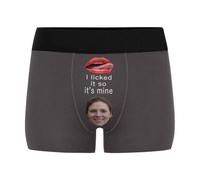 Nirusetty Boxer personalizzati per fidanzato Boxer personalizzati per uomo con viso divertente marito padre regali divertenti, L'ho leccato, quindi è mio - medio - grigio scuro, M