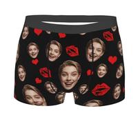 Nirusetty Boxer personalizzati personalizzati per uomo fidanzato marito con viso divertente boxer slip San Valentino regali divertenti, Cuore Rosso Amore e Labbra, L