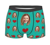 Nirusetty Boxer personalizzato per fidanzato, pugili personalizzati con viso, cose da ottenere il tuo fidanzato marito, Cuore rosso - verde brillante, S