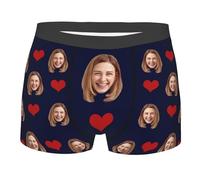 Nirusetty Boxer personalizzato per fidanzato, pugili personalizzati con viso, cose da ottenere il tuo fidanzato marito, Cuore rosso - Nero, XXL