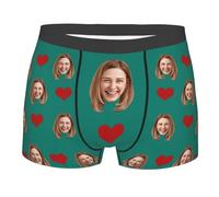 Nirusetty Boxer personalizzato per fidanzato, pugili personalizzati con viso, cose da ottenere il tuo fidanzato marito, Cuore rosso - verde scuro, M