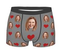 Nirusetty Boxer personalizzato per fidanzato, pugili personalizzati con viso, cose da ottenere il tuo fidanzato marito, Cuore rosso - Grigio, XL