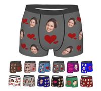 Nirusetty Slip personalizzati da uomo, boxer con la mia faccia su di loro, biancheria intima natalizia da uomo, regali dolci per il fidanzato, Cuore rosso - Grigio, L