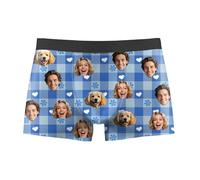 Nirusetty Slip personalizzati per gli uomini Slip con il viso su di loro Personalizza Boxer personalizzati con immagine per gli uomini, Plaid Fiori Cuori - Blu, S
