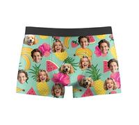 Nirusetty Slip personalizzati per gli uomini Slip con il viso su di loro Personalizza Boxer personalizzati con immagine per gli uomini, Frutta e Fiori - Verde Chiaro, S