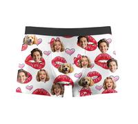 Nirusetty Slip personalizzati per gli uomini Slip con il viso su di loro Personalizza Boxer personalizzati con immagine per gli uomini, Labbra Cuore Love - Bianco, M