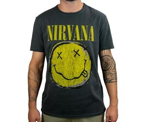 Nirvana Amplified Collection - Worn out Smiley Uomo T-Shirt Carbone Regular