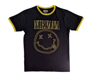 Nirvana Double Happy Face Ringer Black L Maglietta