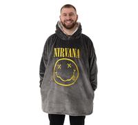 Nirvana Felpa con Cappuccio Coperta indossabile da Uomo | Pullover con Cappuccio Grigio per Adulti con Stampa Grafica del Volto del Logo Abbigliamento da casa Rock Band Foderato in Sherpa