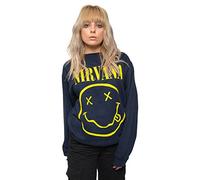 Nirvana Felpa Giallo Smile Band Logo Nuovo Ufficiale Unisex Navy Blu Size L