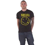 Nirvana Maglietta da Uomo a Maniche Corte con Grafica Nera Classica con Logo Grunge Invecchiato, Stile Vintage