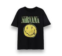 Nirvana Maglietta da uomo | Maglietta grafica a maniche corte per adulti in nero | Stampa classica con logo e fascia verde invecchiata | Regalo di merchandising vintage rock band, Nero , 4XL