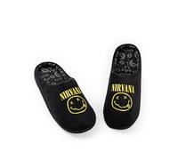 Nirvana Pantofole unisex con logo nero | Calzature comode per il relax | Merchandising di gruppi musicali | Abbigliamento casual per la casa | Merchandising