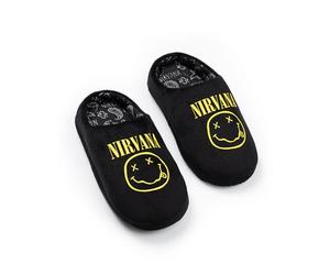 Nirvana Pantofole unisex per bambini con logo nero | Calzature per la casa con il nome della band | Comode e facili da indossare | Ideali per rilassarsi a tema musicale