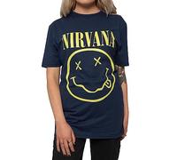 Nirvana T Shirt Giallo Smile Band Logo Nuovo Ufficiale Unisex Navy Blu Size XL