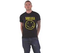 Nirvana T Shirt Giallo Smile Band Logo Nuovo Ufficiale Uomo Nero