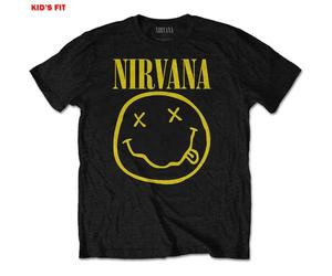 Nirvana - T-Shirt # L Kids Black # Yellow Smiley