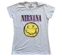 Nirvana Xerox Happy Face Pink Heather Grey L Donna Maglietta