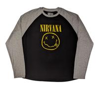 Nirvana Yellow Happy Face Raglan Black & Grey L Maglietta